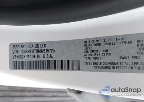 2021 Ram 1500 Limited 4X4 5'7 Box from USA, damaged, VIN 1C6SRFHT9MN515725